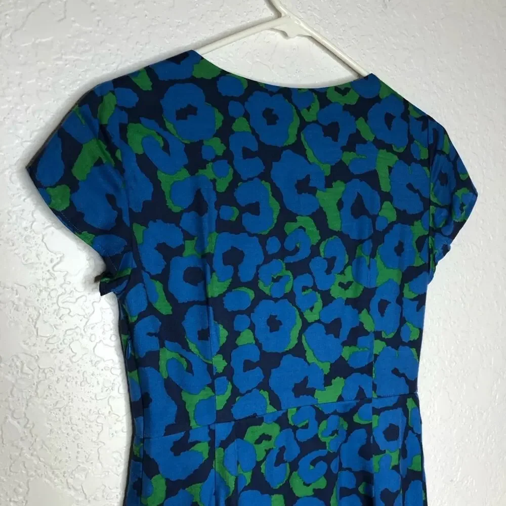 Boden blue green floral cap sleeve silk blend dress size 2R